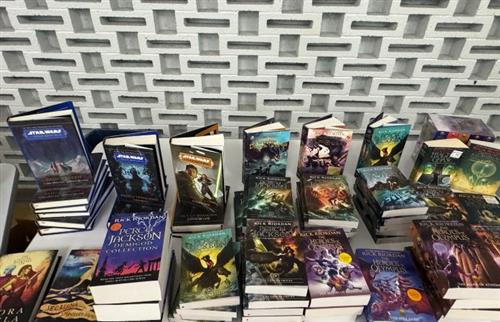 books sitting on a table